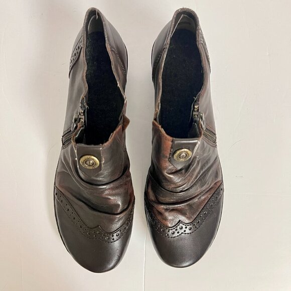 Reiker Louise 80 Leather Ruching Antique Heeled Oxford Shoe Brown Teak Sz 39 - Picture 9 of 16